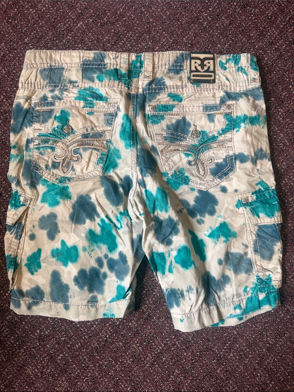 Rock Revival Teal and Gray Tie-Dye Cargo Shorts
